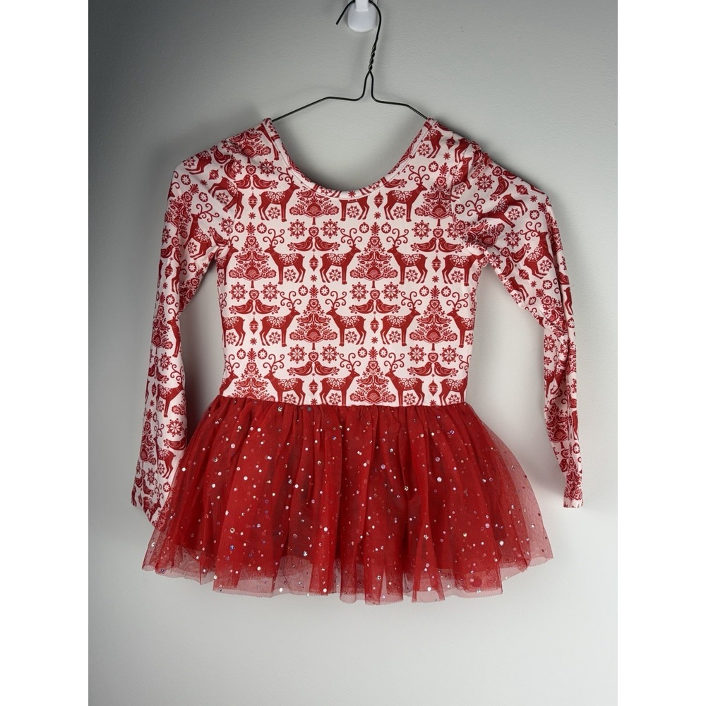 Cheeky Plum Farrah Leotard Holiday Deer Tulle Red NEW Size 6